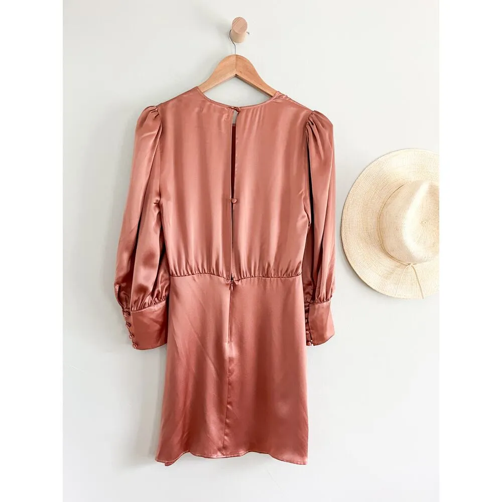 Reformation | Cairo Silk Puff Sleeve Dress | Praline Pink | Sz 8 - Image 8