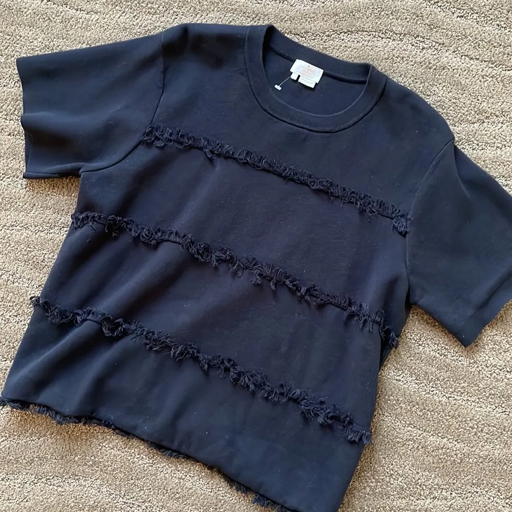 NWOT Kate Spade beautiful black chunky knit fringe stripe sweater top - Image 3