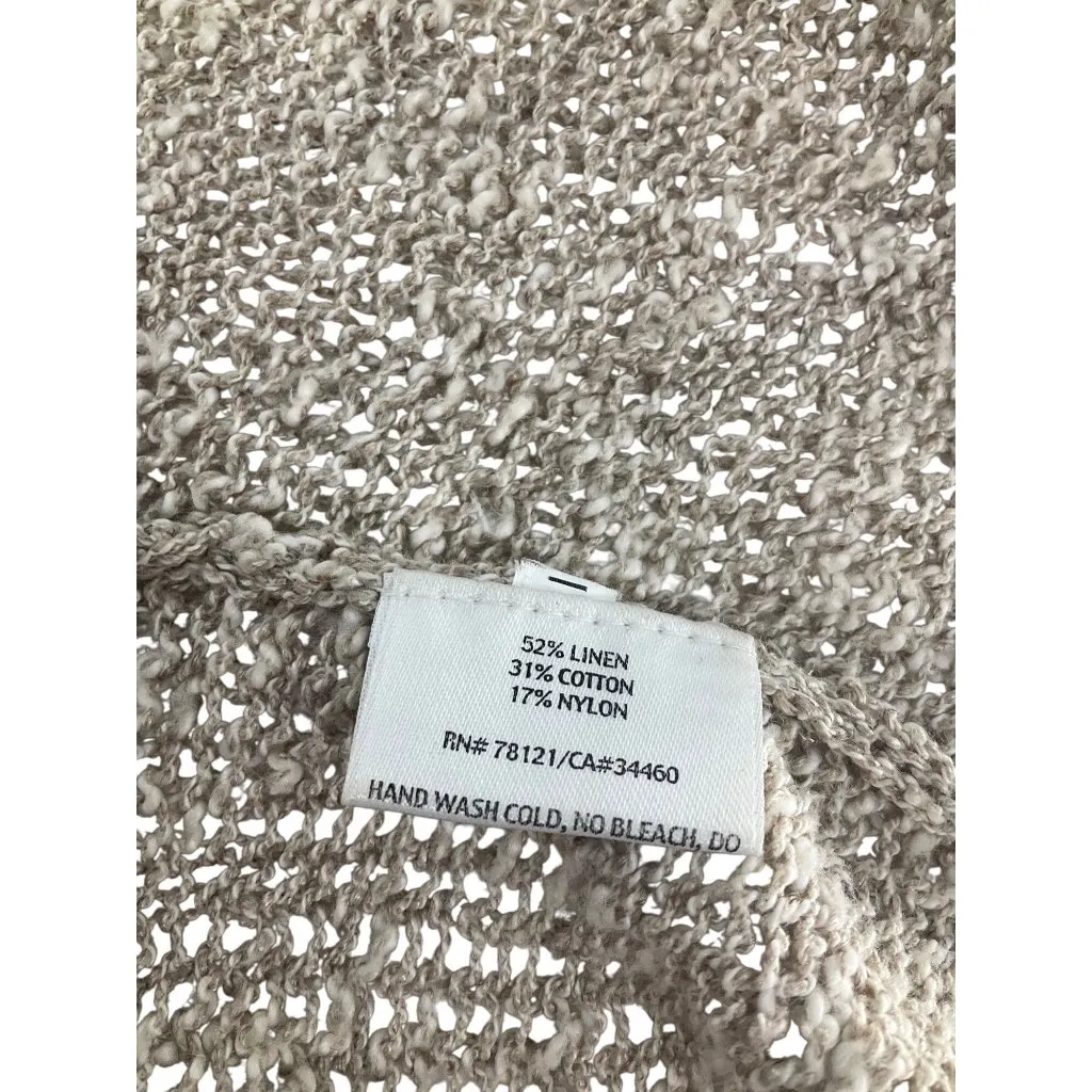 Eileen Fisher Beige Open Front Knit Cardigan L linen coastal resort wear - Image 3