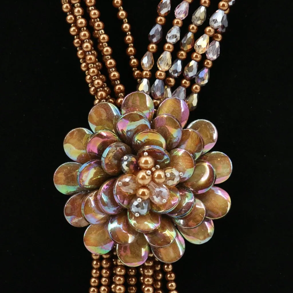 New Joan Rivers Starlet Style Beaded Flower Cluster Fringe Neutral Necklace - Image 5