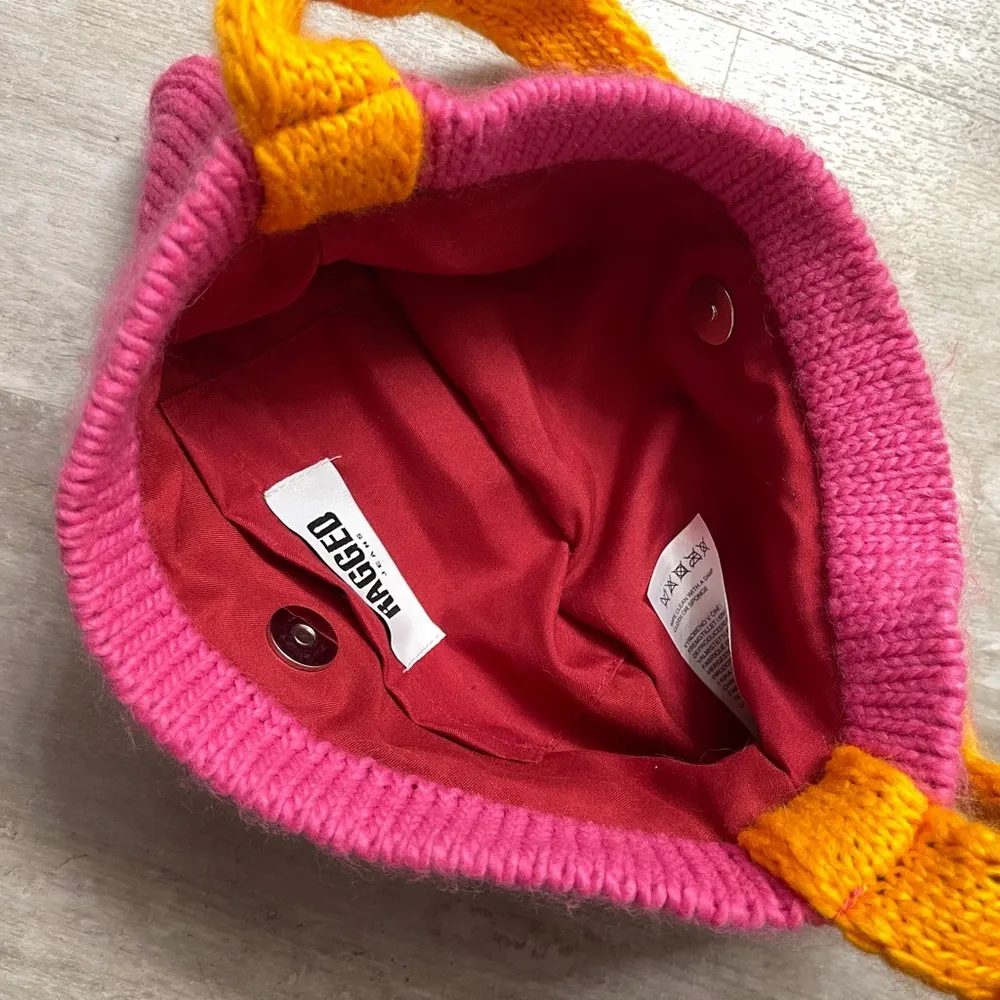 Ragged Priest Orange and Pink Crochet Shoulder Bag - Image 3