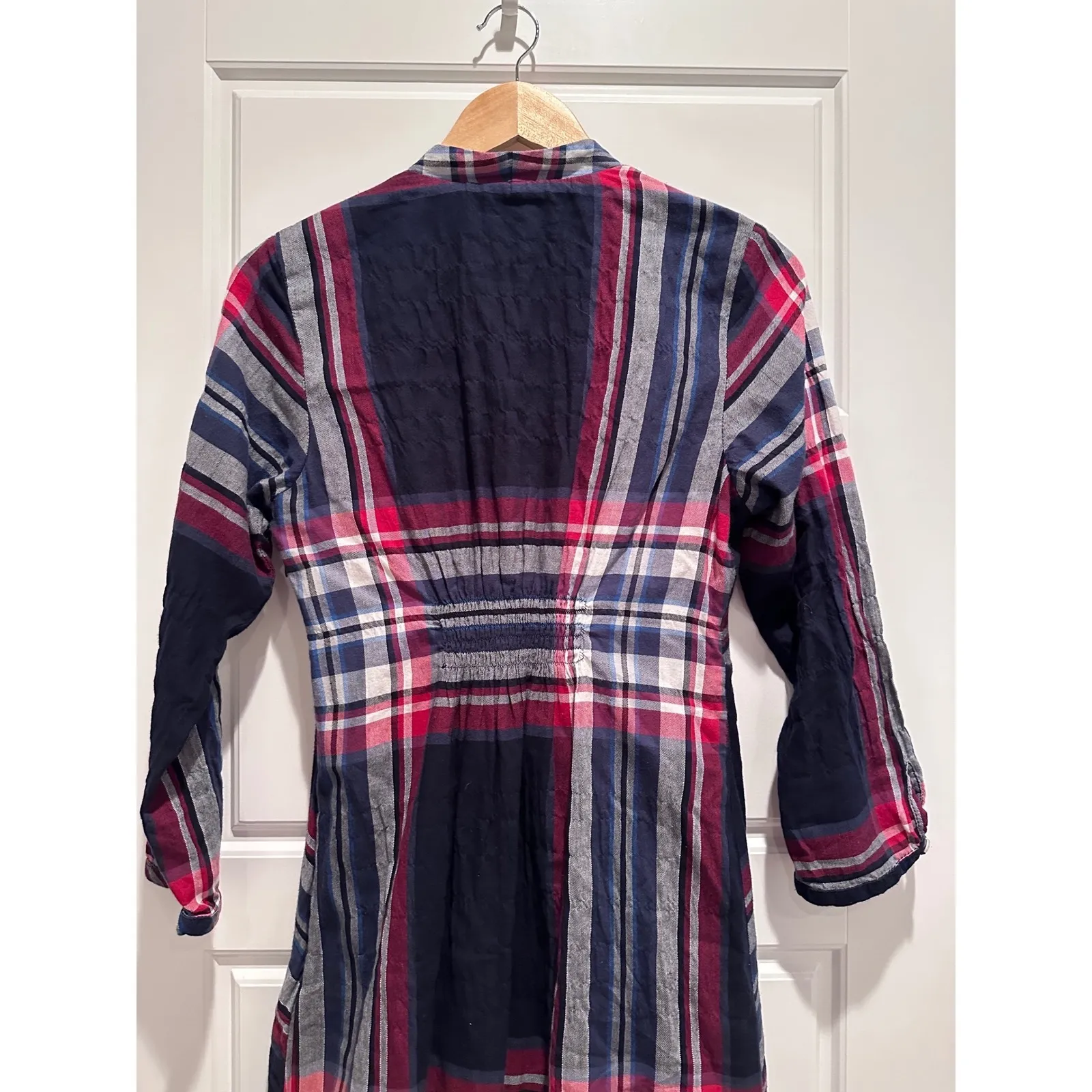 Anthropologie Isabella Sinclair Red Blue Plaid Tartan Midi Dress Size Small - Image 6