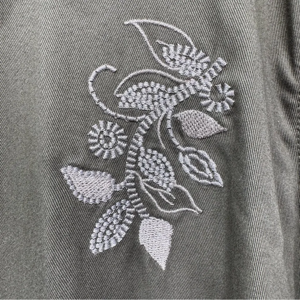 Vintage 90s Kmart Basic Editions Green Embroidered Silver Floral Smock Jacket 3X - Image 3