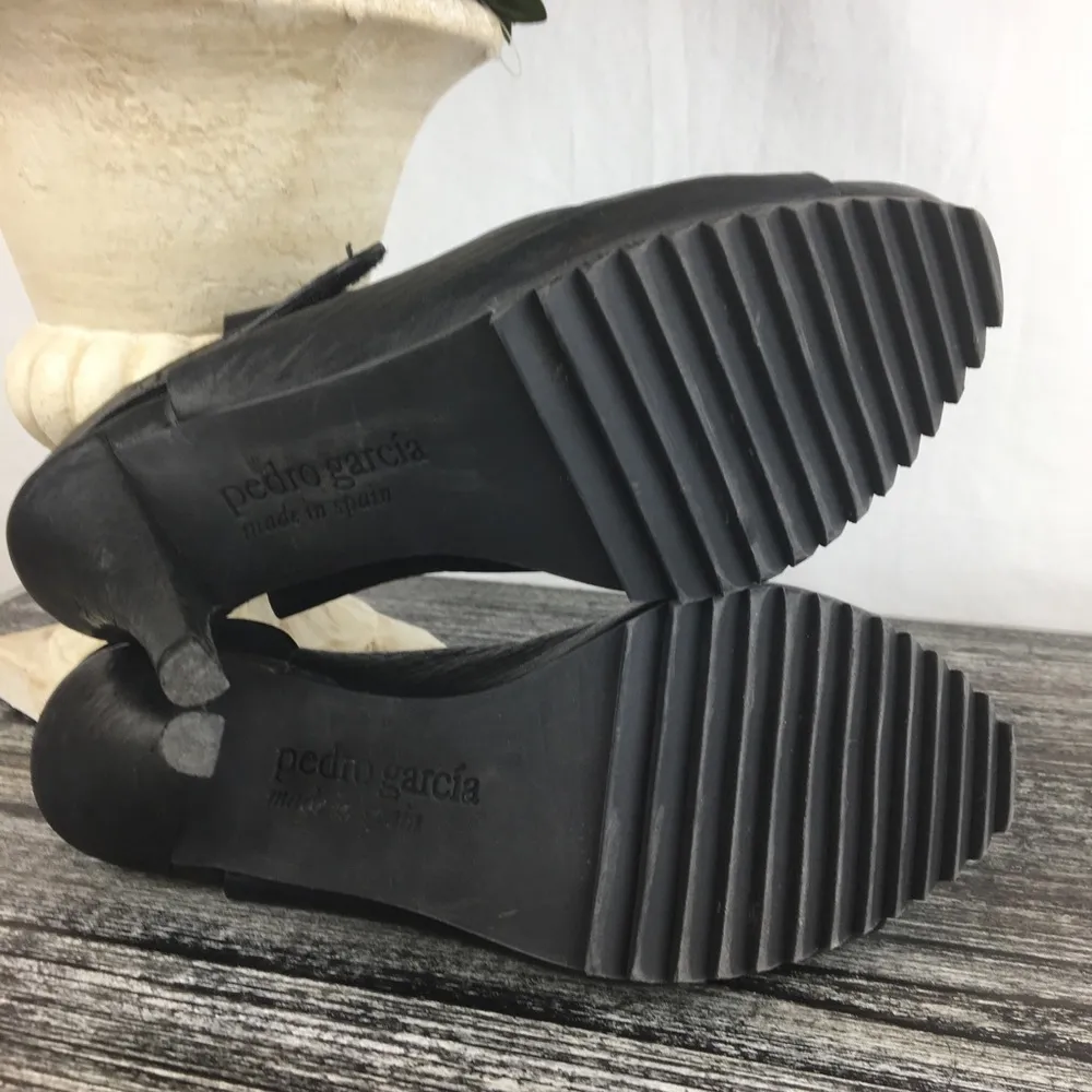 Pedro Garcia Black Leather Open Toe Strappy Lug Sole Heel Shoes 8 - Image 5