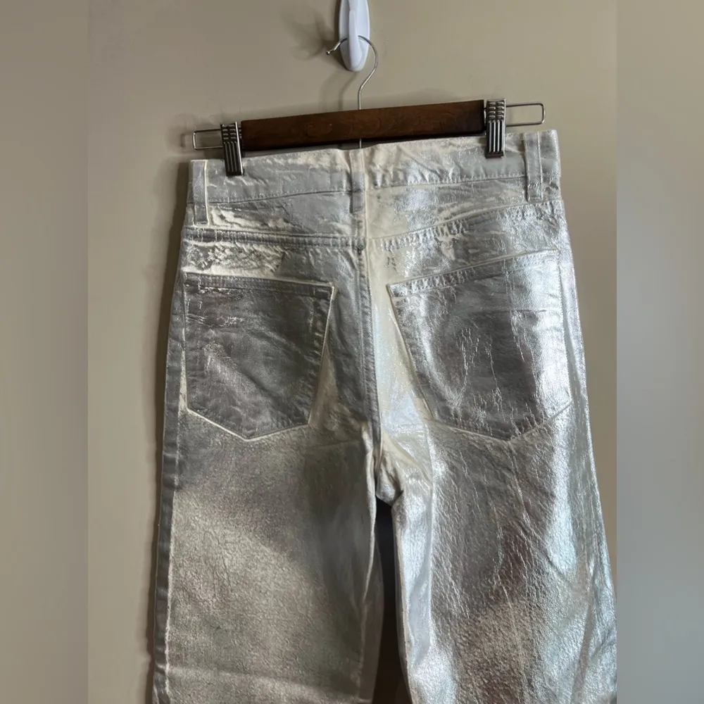 Zara silver metallic coated boyfriend fit straight leg jeans size 2 - Image 10