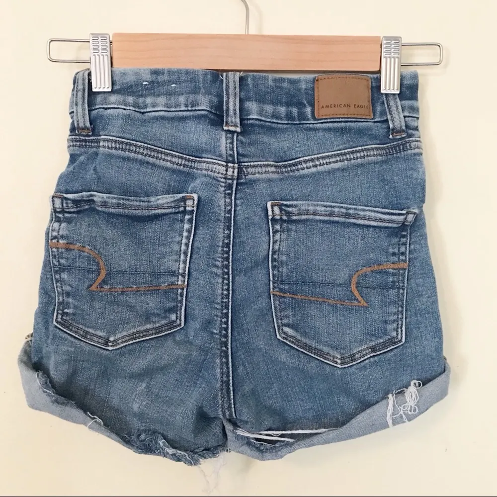 Curvy Hi Rise High waist ripped cutoffs Shortie jean shorts 00 XS - Image 4