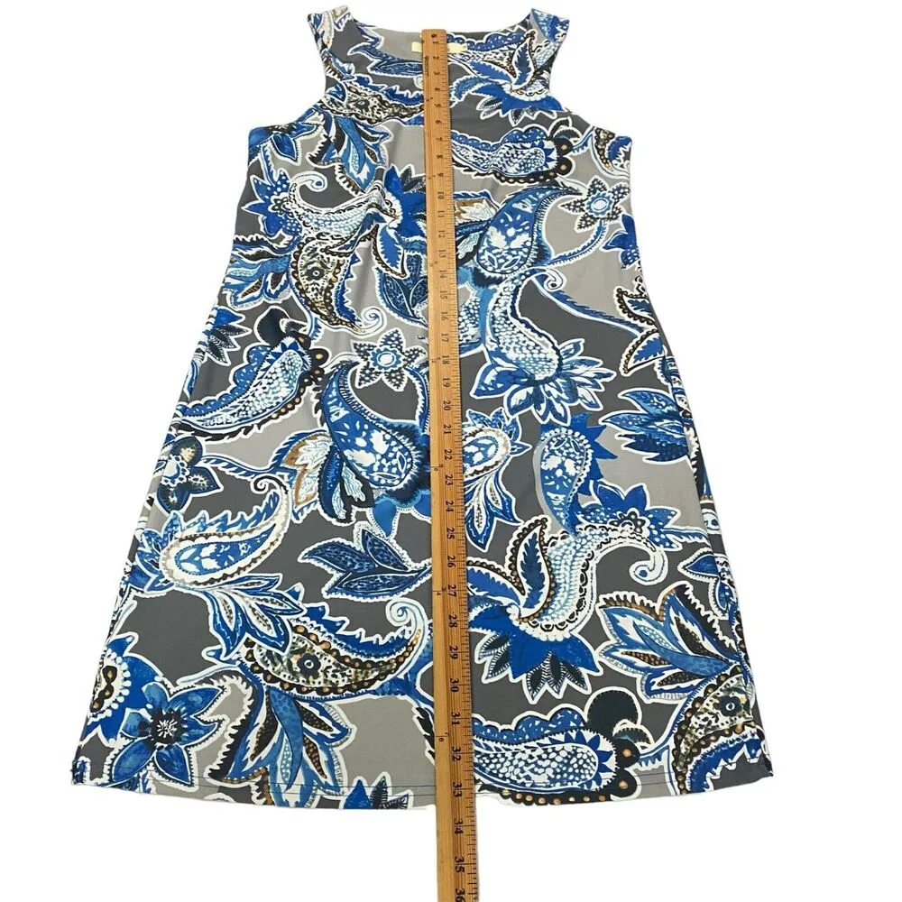 ARYEH Gray and Blue Paisley Sleeveless Short Shift Dress Size Small Artsy Modern - Image 10