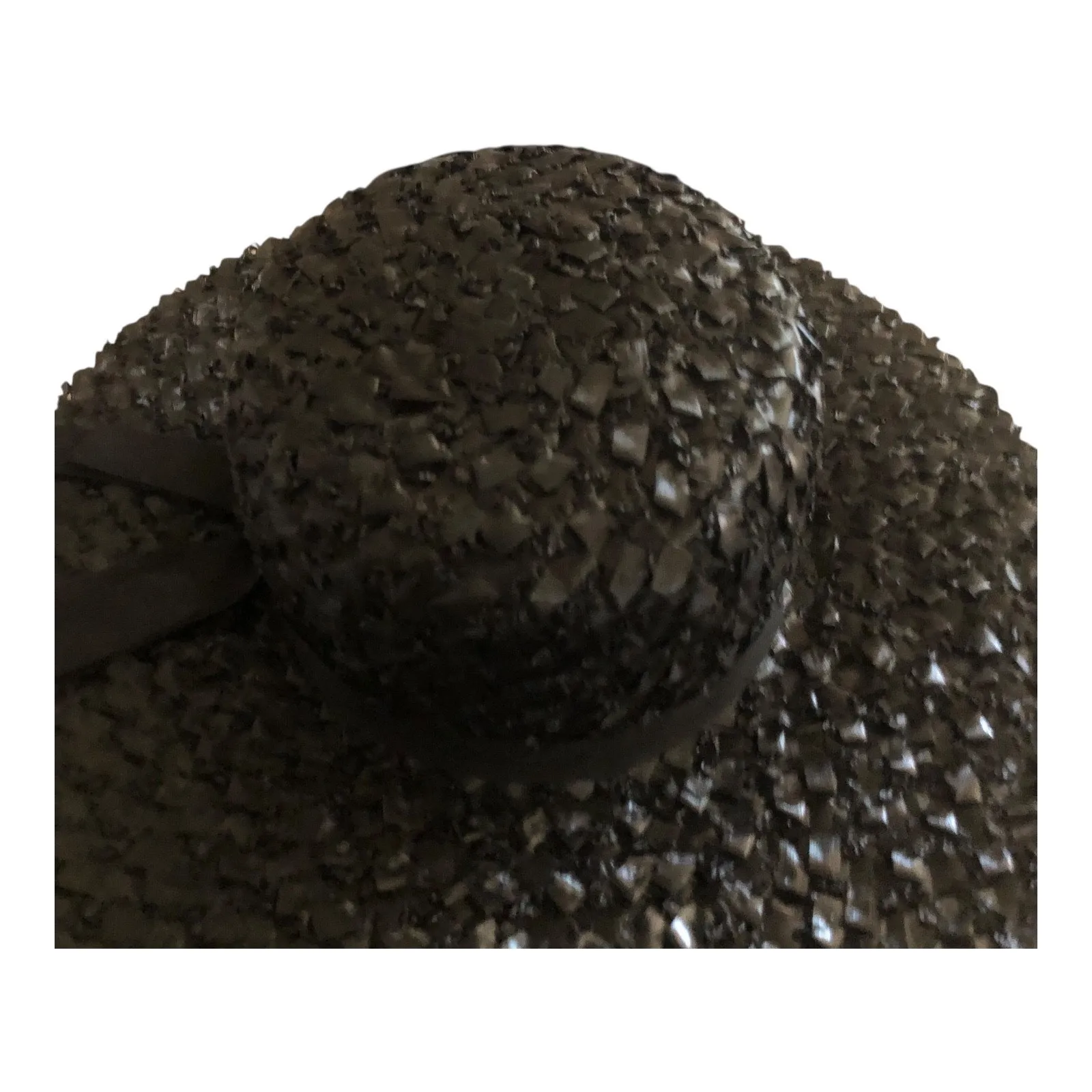 Vintage Suzy Hat Black Woven Straw Wide Brim With Ribbon Accent Women's Medium - Image 4