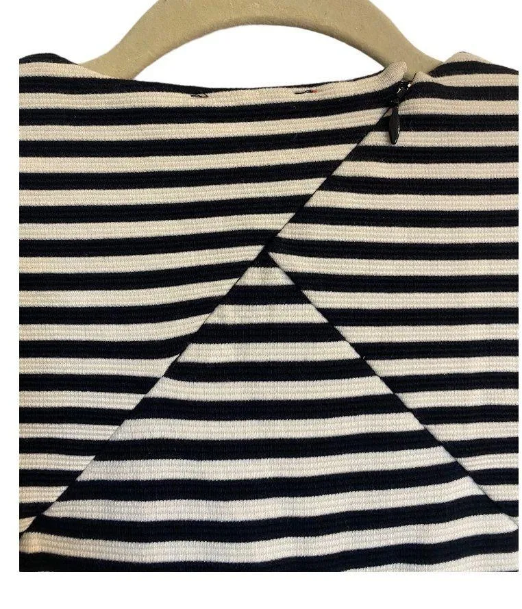 Navy Bue and White Striped Sleeveless Knee Length Dress - Image 4