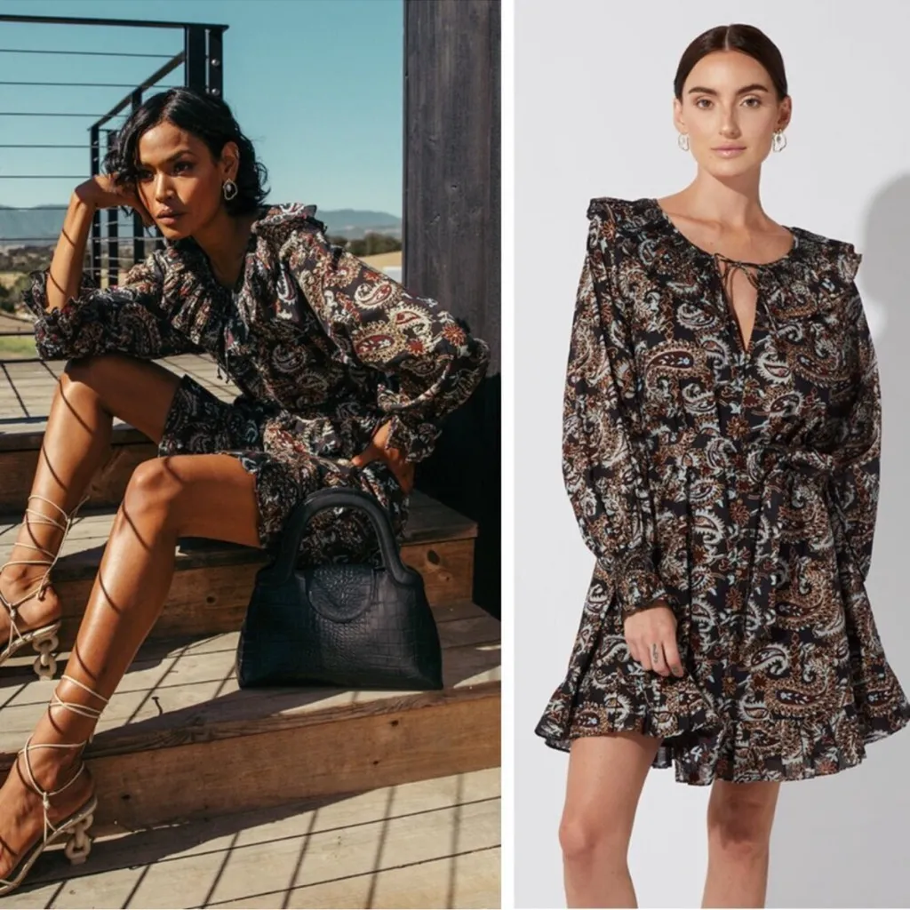 CLEOBELLA Carolyn Mini Belt Dress Organic Cotton Avalon Block Paisley Small - Image 2