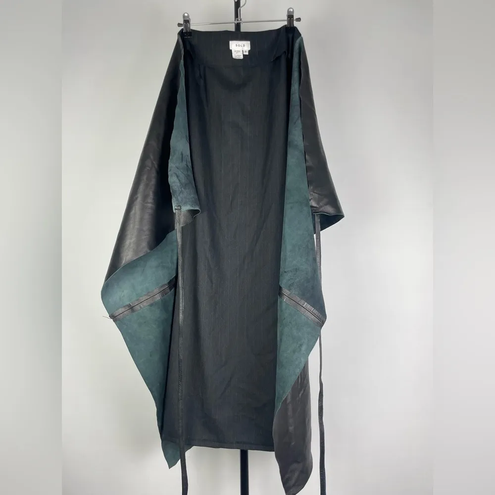 Revolve Sold Design Lab Black Lamb Leather & Wool‎ Long Wrap Skirt Size 4 - Image 9