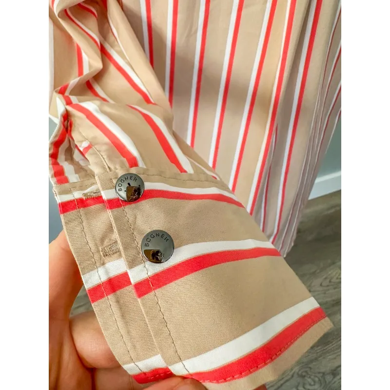 Bogner Giulia Light Almond Stripe Button Down - Image 9