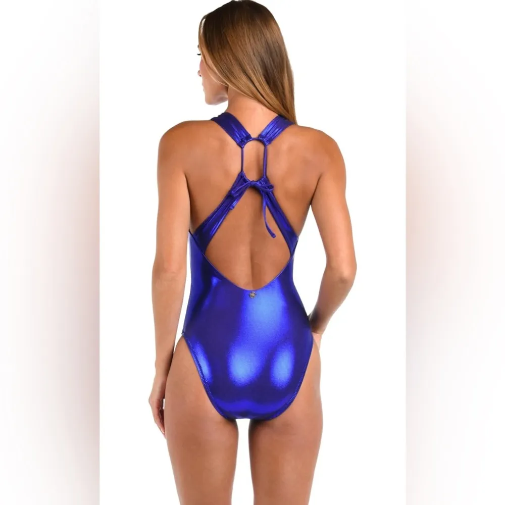 Sunshine 79 Women's Plunge Mio One Piece Swimsuit Shimmering Royal Blue July 4th Size 10 - Image 2