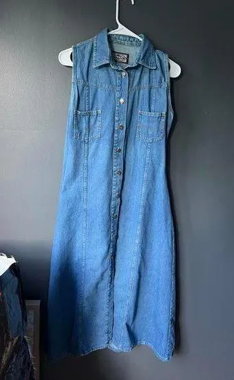 speed control denim dress Speed Control Denim Maxi Dress - Sleeveless Button-Up Blue Size undefined