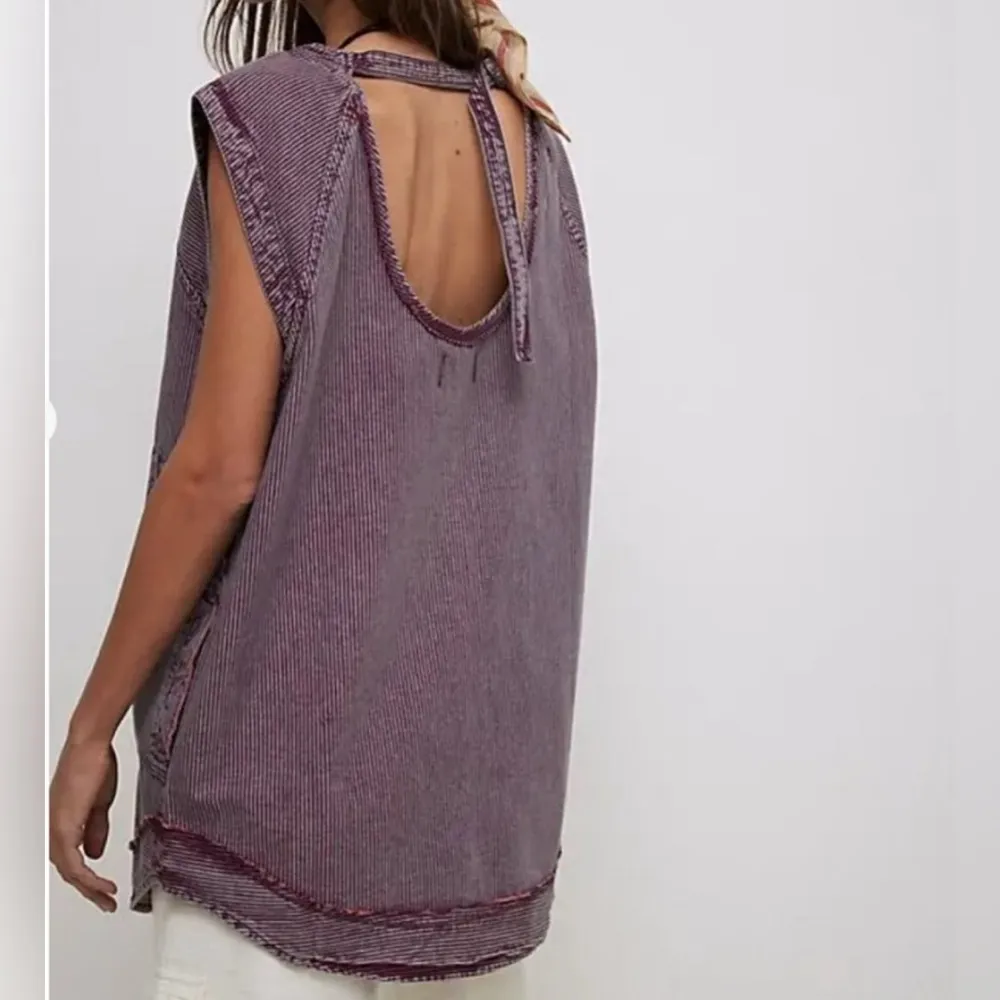 #115 NWT Free People Madison Railroad Stripe Tunic in Red Alert Overdrive - Image 4