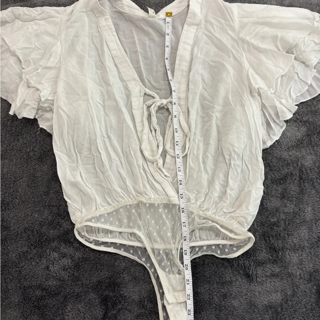 Free People White Ruffle‎ Sleeve Bodysuit - Image 3
