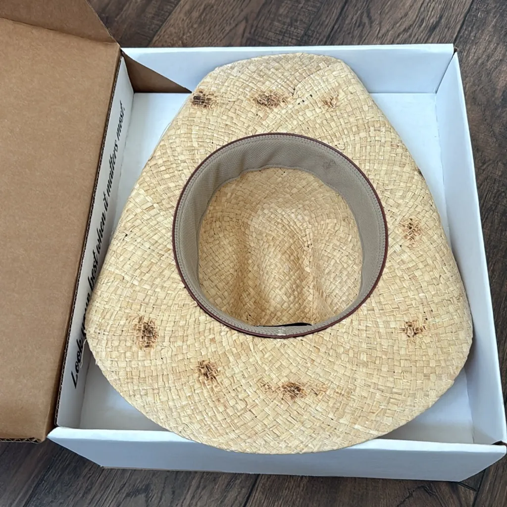 Stetson Flatrock Natural Burnt Cowboy Hat Brown braided Band size XL - Image 7