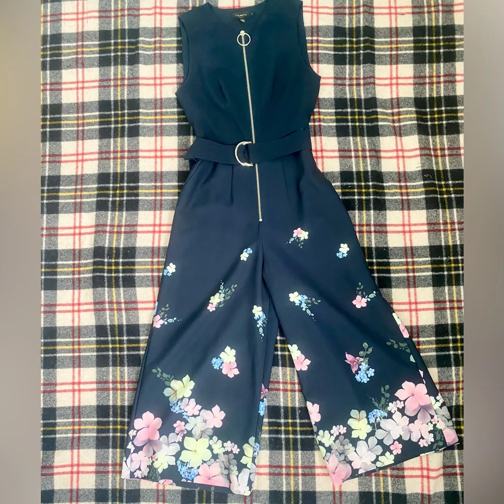Ted Baker Cosetee Pergola Zip Front Jumpsuit Size 0 Women, Black Floral Cropped - Image 11