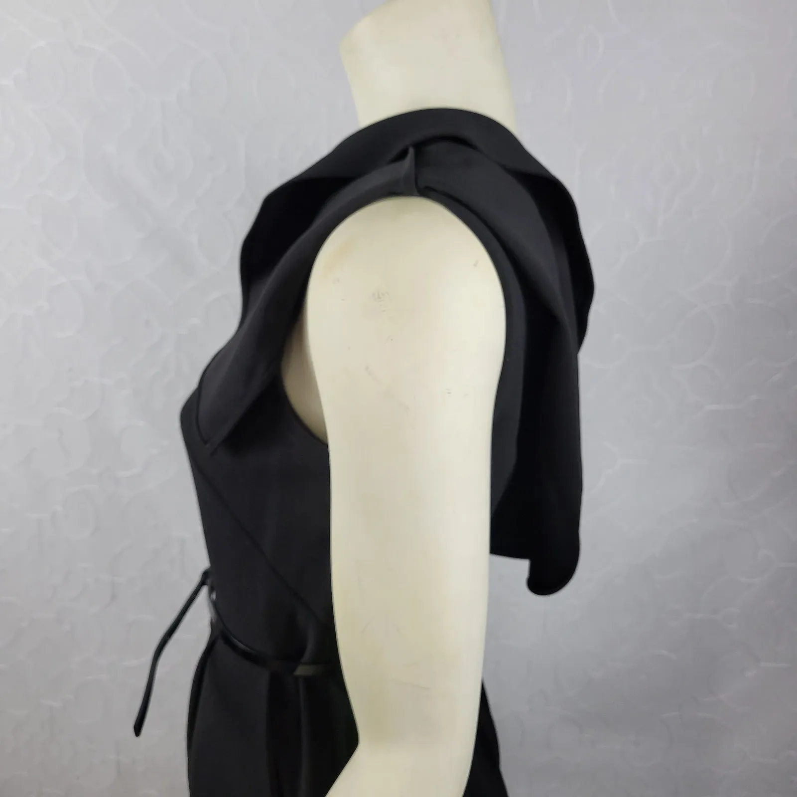 Calvin Klein Womens Jumpsuit Size 4 Black Capelet Sleeve Belted‎ Wide Leg Career - Image 8