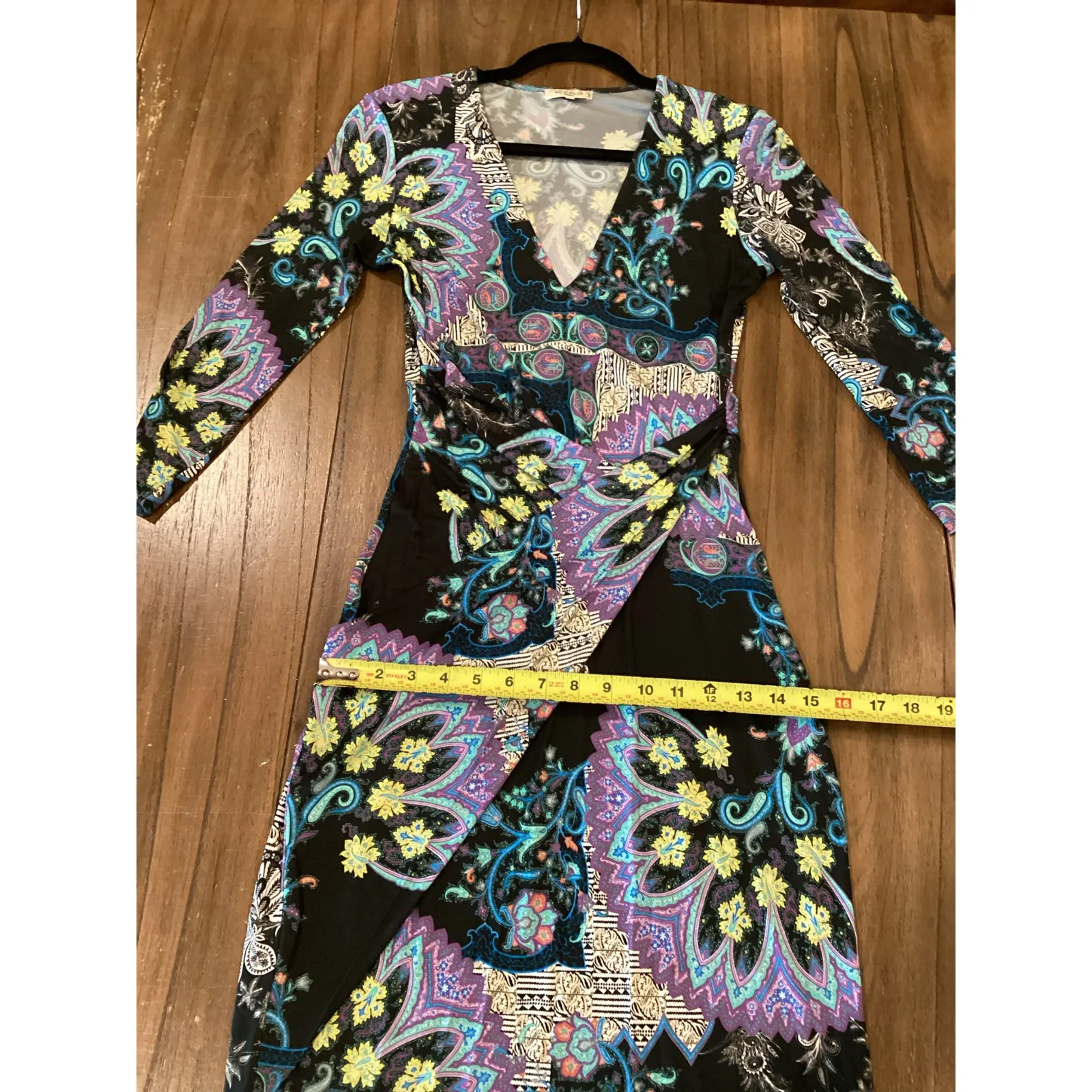 Etro ornament Paisely scarf floral faux wrap 3/4 sleeve midi dress 42 Purple Size undefined - Image 5