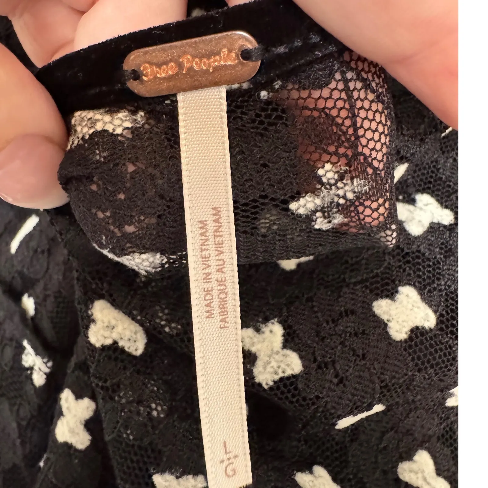 Free People sz L Womens Sheer Delight Open Back Long Sleeve Velvet Print Dress - Image 13