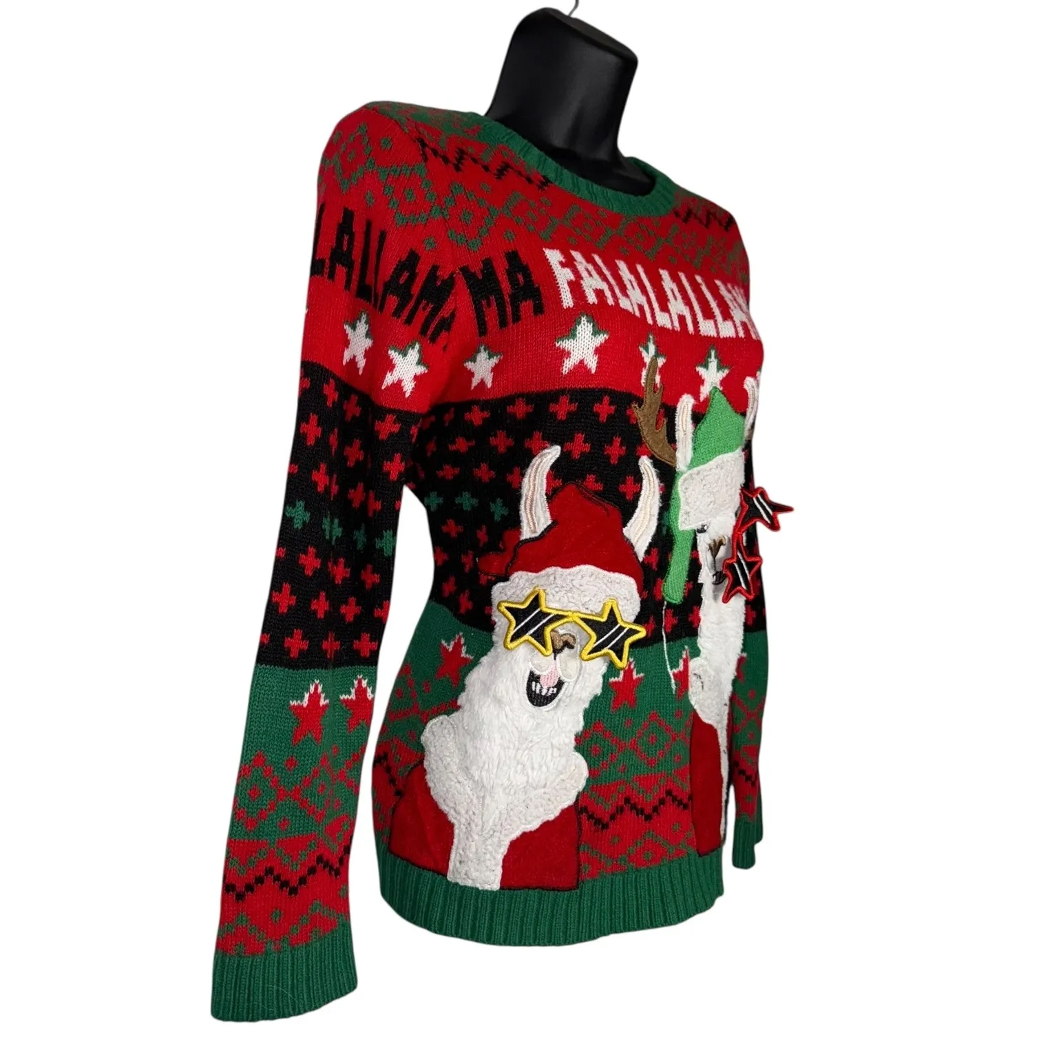 Ugly Christmas Sweater Llamas Falala Crew Neck Knit Pullover - Image 3
