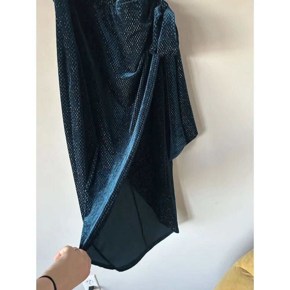 GPD Metallic Studded Velvet One Shoulder Midi Dress New Size L Party Cocktail Blue Size L - Image 6