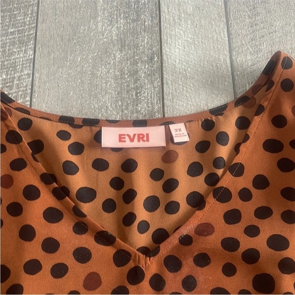EVRI Size 2X Leopard Printed Bohemian Style Top Brown - Image 3