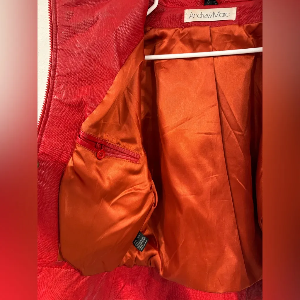 Andrew Marc Vintage Red Leather Jacket & Skirt Set Size Small VGUC - Image 7