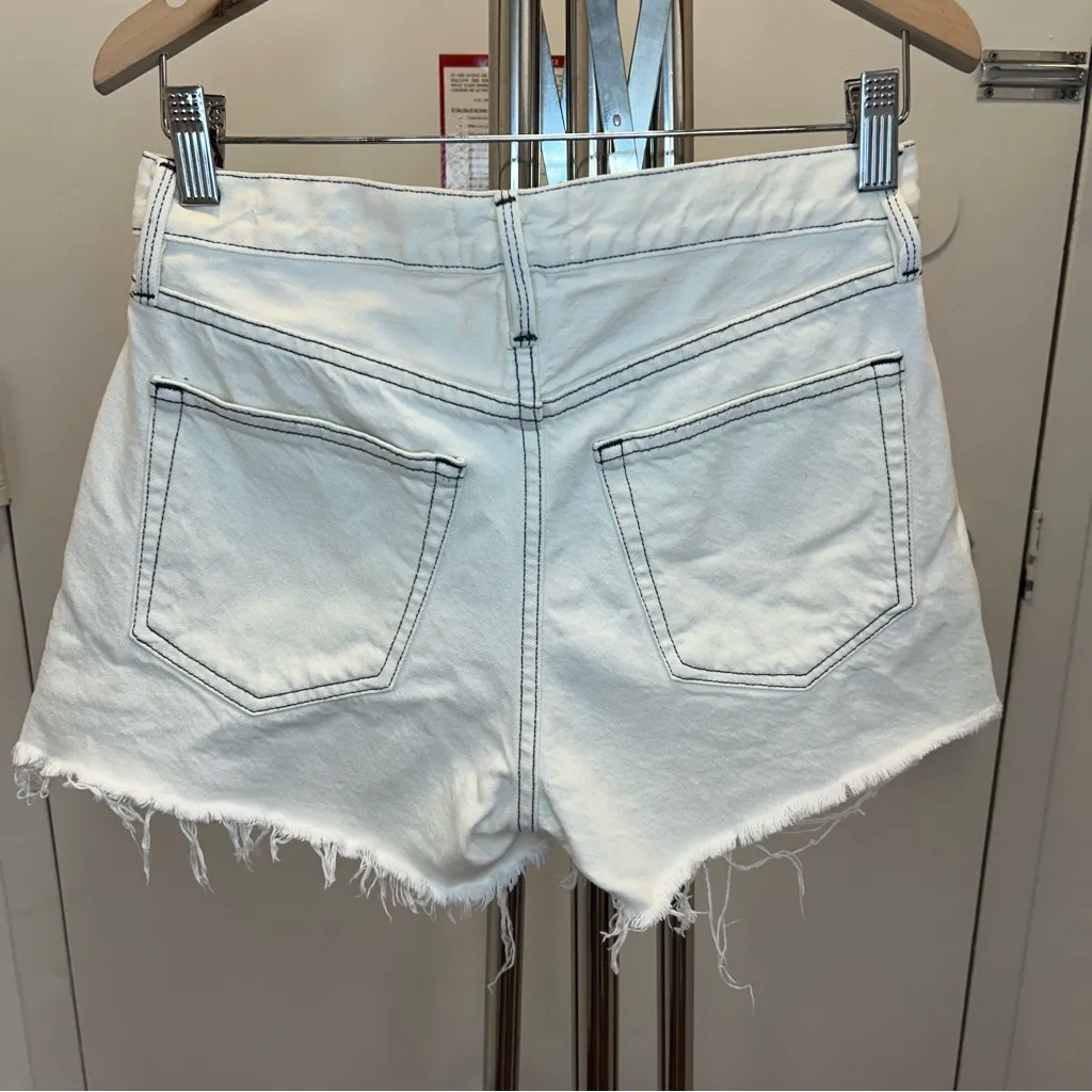 Frame Le Brigette High Waist Raw Hem Denim Shorts in Chalked Off White - Image 9