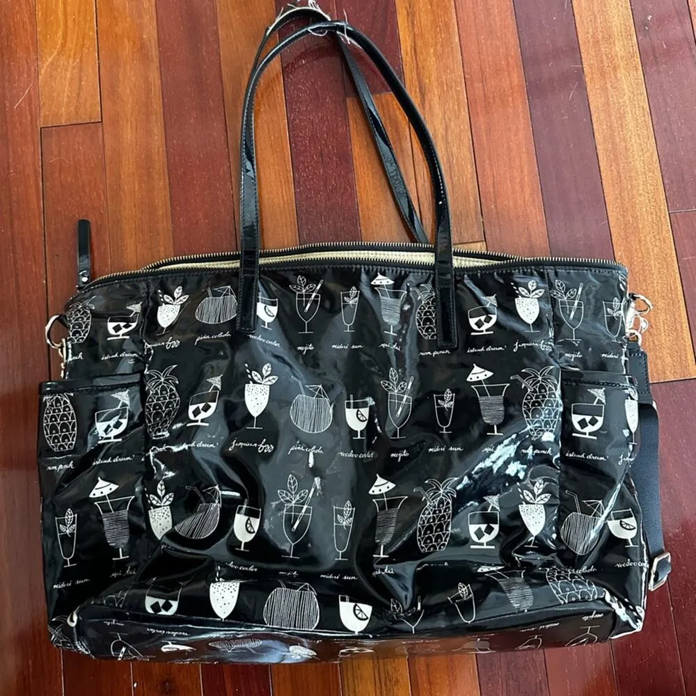 Kate Spade Mai Tai Drinks Tote Bag Weekender Black Vinyl Vacation Island Baby - Image 3