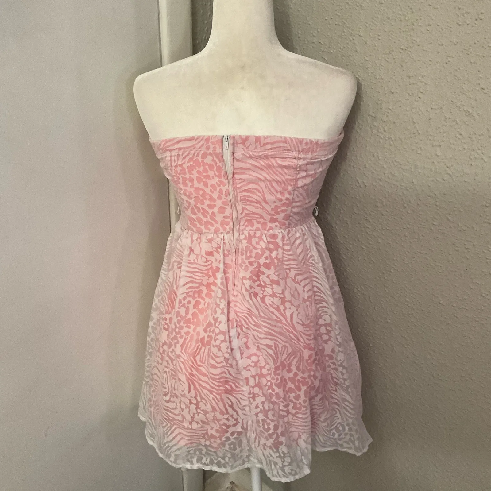 Ruby Rox Strapless Pink/White Mini Cocktail Dress 9 Juniors Y2K Twee Prints - Image 2