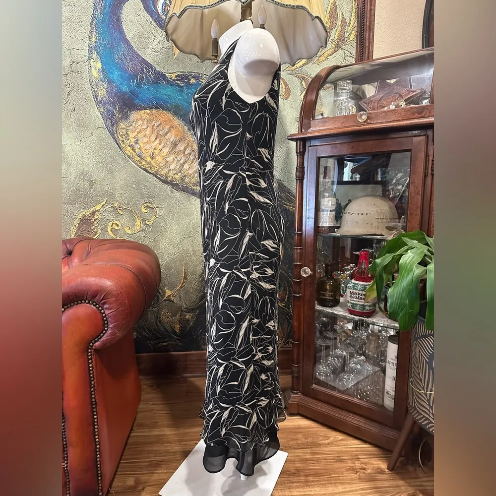 ICE VINTAGE DRESS black floral midi long sheer double sheer long. Size 12 - Image 2