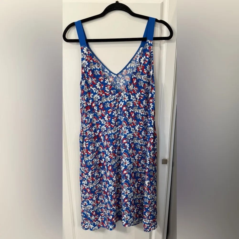 Rag & Bone Estell Navy Red Floral Print Crepe Midi Sleeveless Dress - Image 2