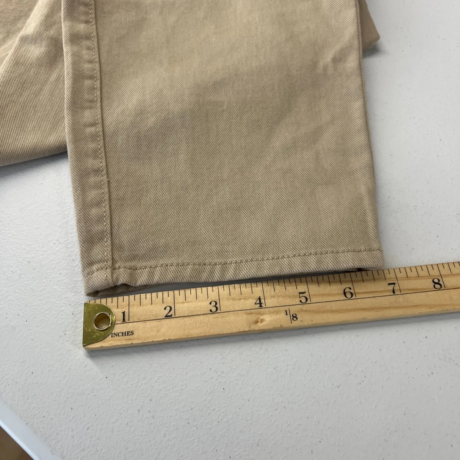 H&M Loose Mom Jeans Womens 12 Beige Denim Cotton Logo Slim Fit High Waist New - Image 14