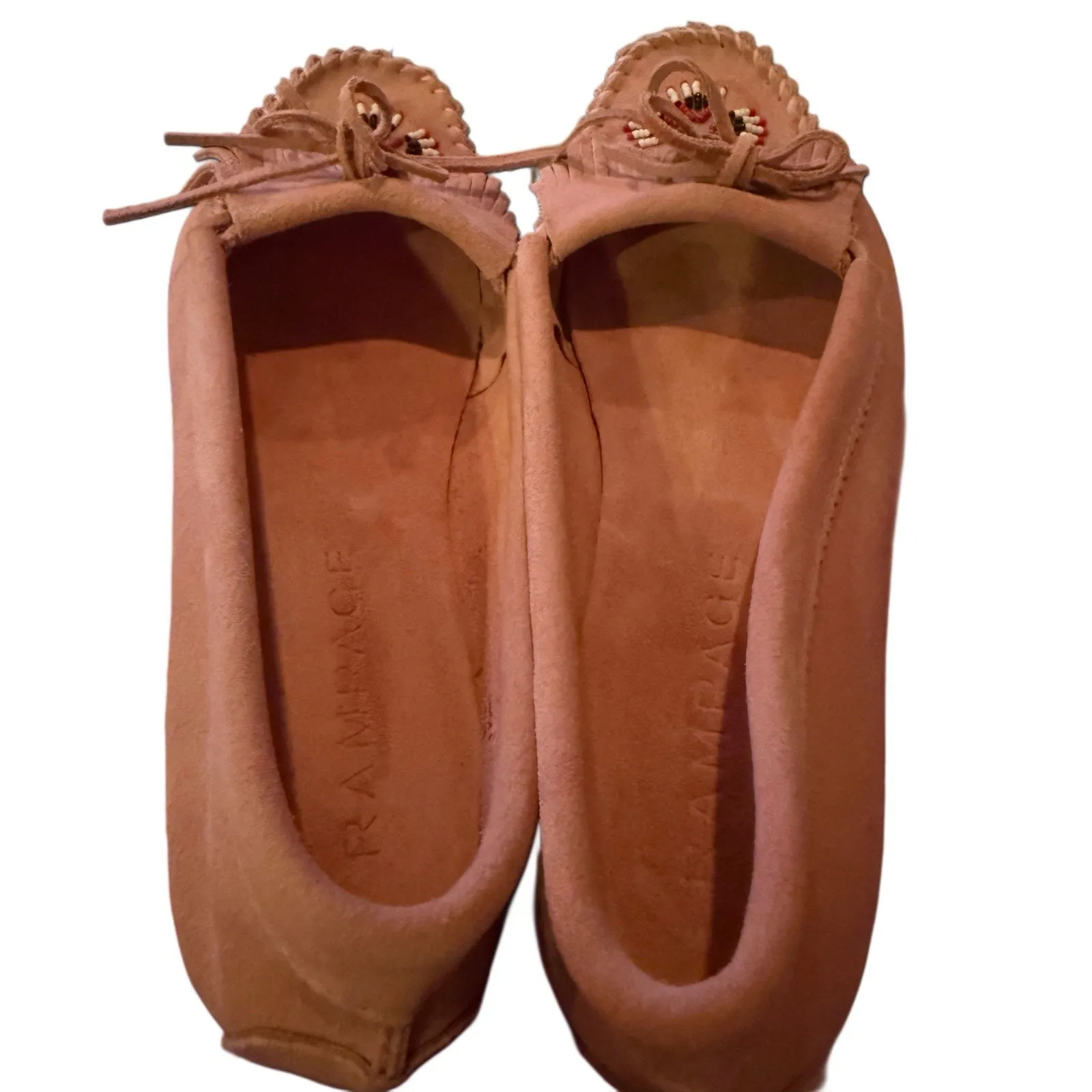 RARE VTG Rampage 90s Y2K  Pink Suede Beaded Moccasins Boho Western Soft Girl 8.5 - Image 5