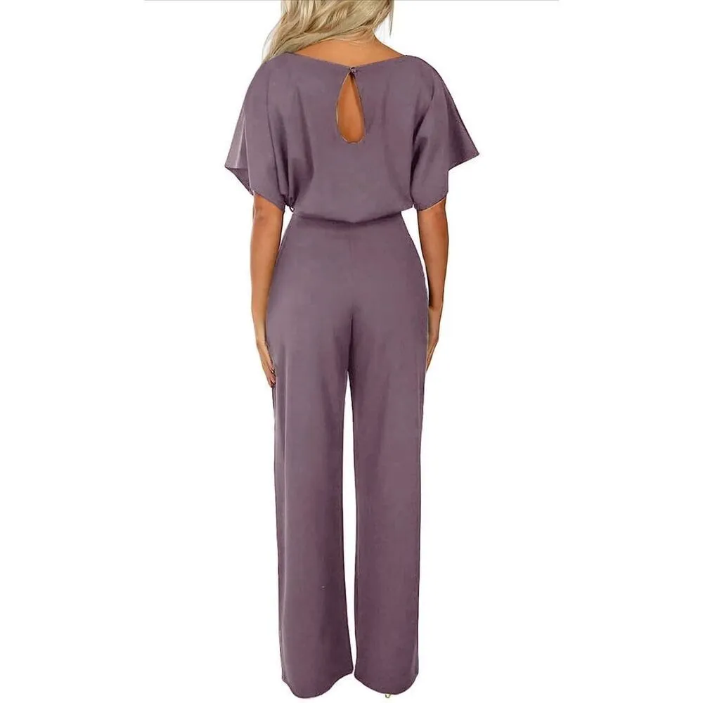 NEW Wide Leg Jumpsuit Casual Romper Career XL NO BELT Purple - Image 2