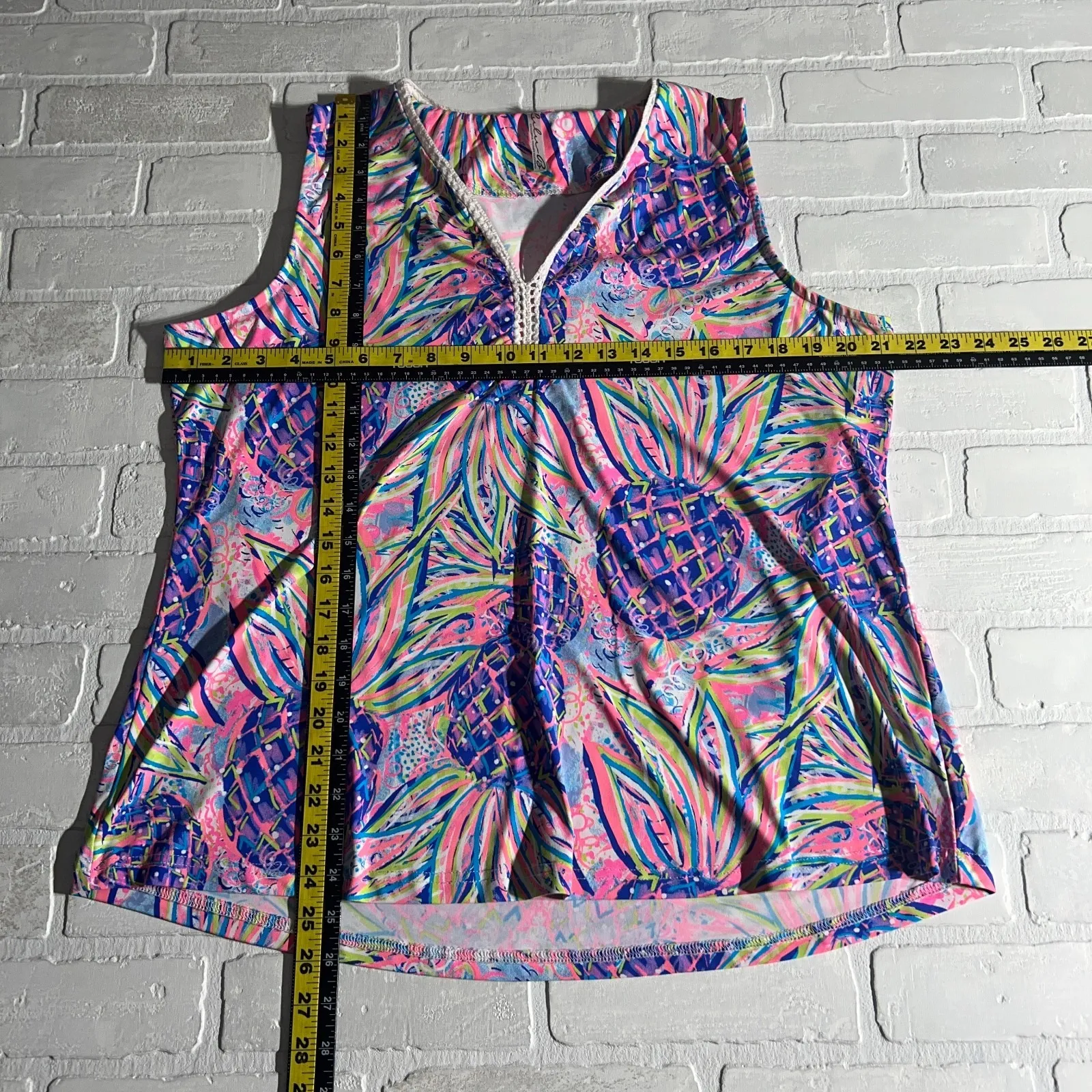 Lulu B Tank Top Womens XL Pink Colorful Sleeveless Multicolor Pineapple Crochet‎ - Image 10