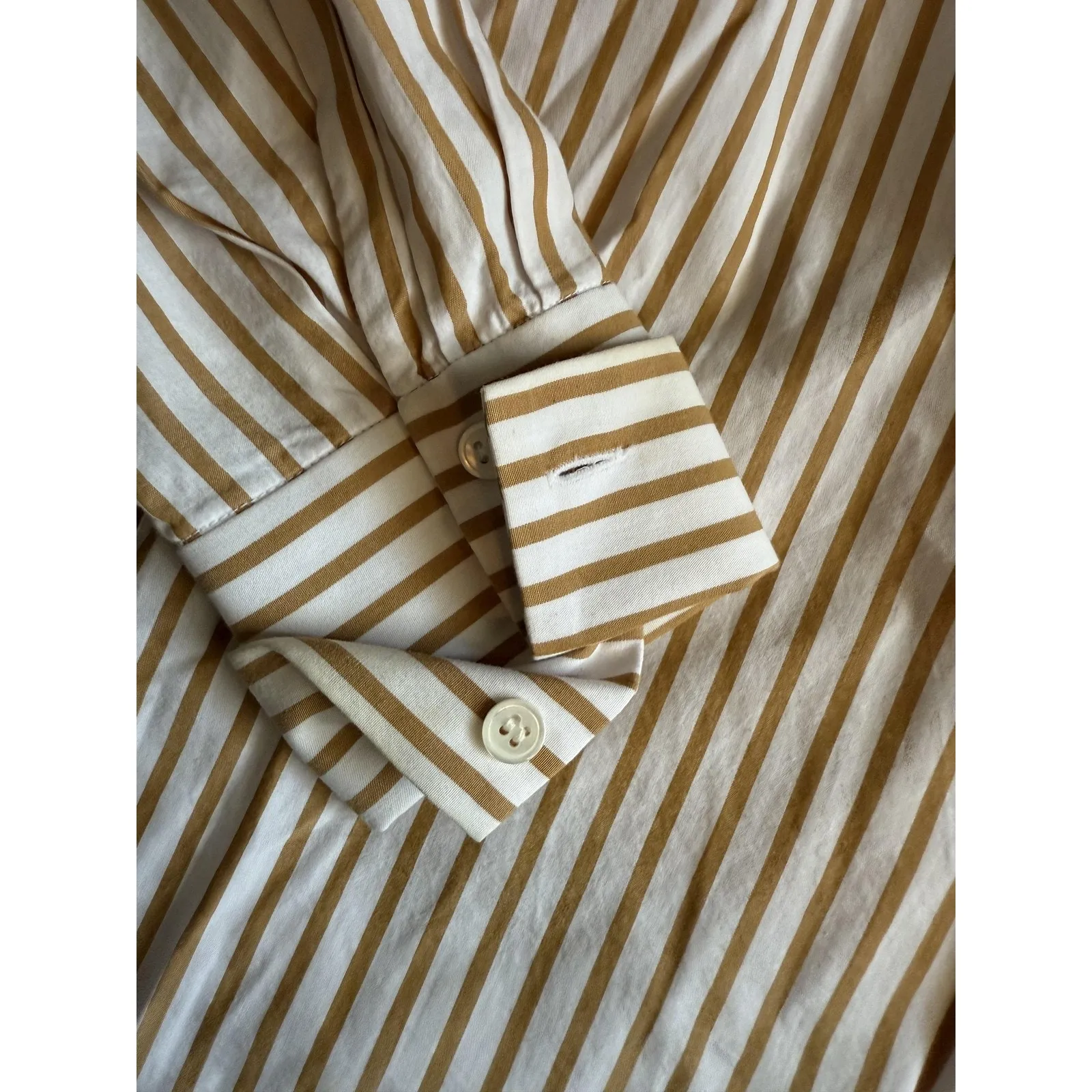 Tela Shirt Womens Small White Tan Stripe Made in Italy Camelia Pacha Cotton - Image 4