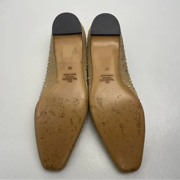 Valentino Flats Size 8 Satin Neutral Pearl Crystal Rhinestone Glam‎ Baddie Tan - Image 10