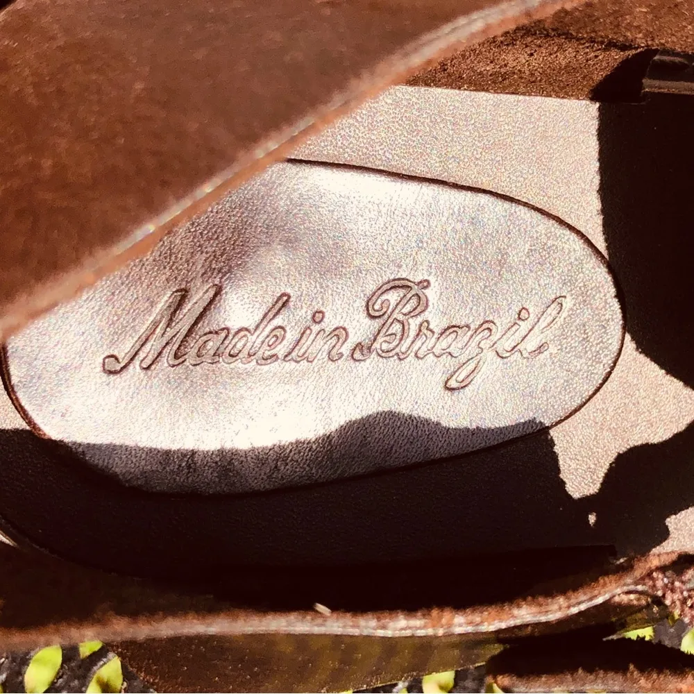 90s woven dark brown leather open toe block chunk heel sandals 12M Size 12 - Image 10