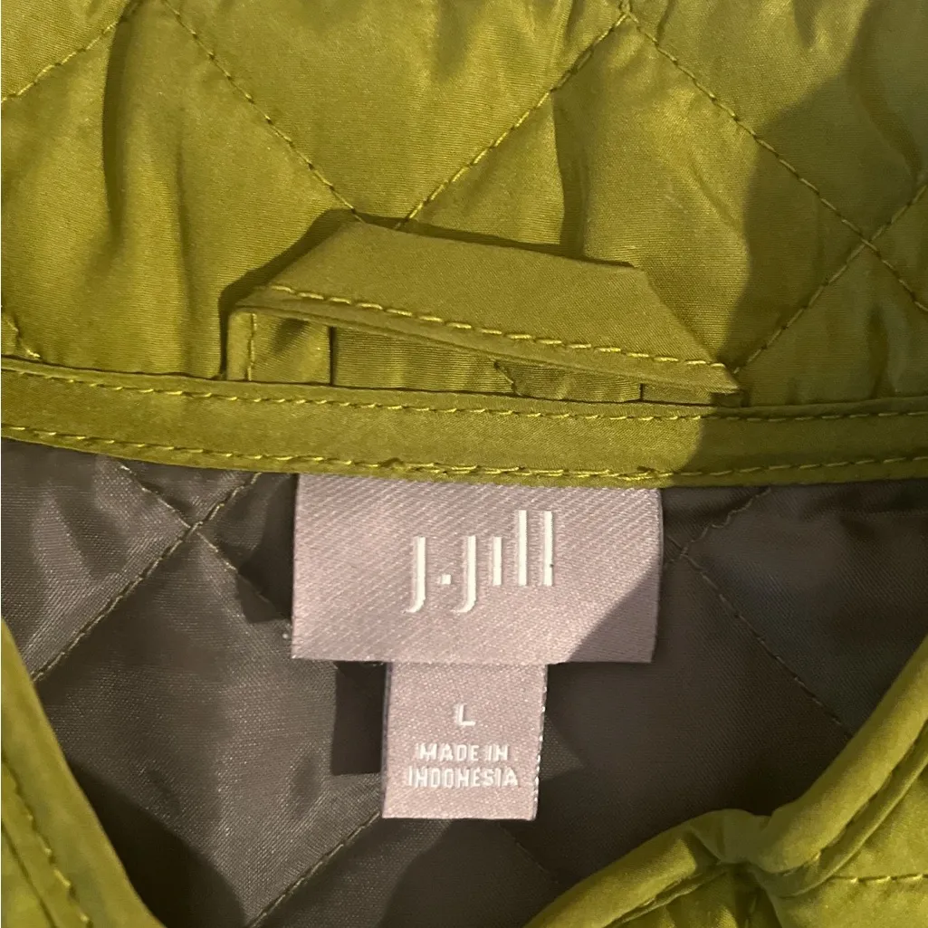 J. Jill Olive Green Quilted Vest Diamond Cut Metal Snaps Pockets Women’s Large - Image 8