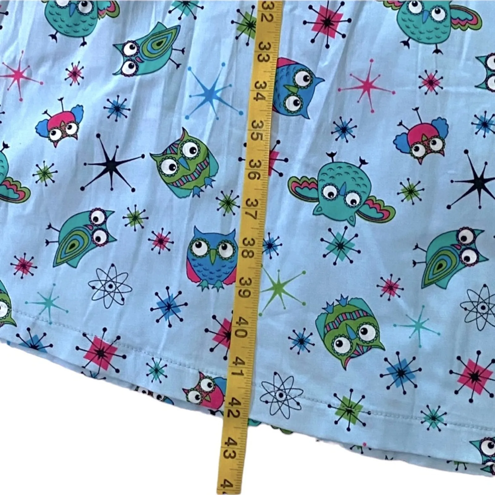 Lindy Bop UK Retro Dress 14 Plus 50s Pinup Cotton Stretch RARE Atomic Owls 40s Blue - Image 9