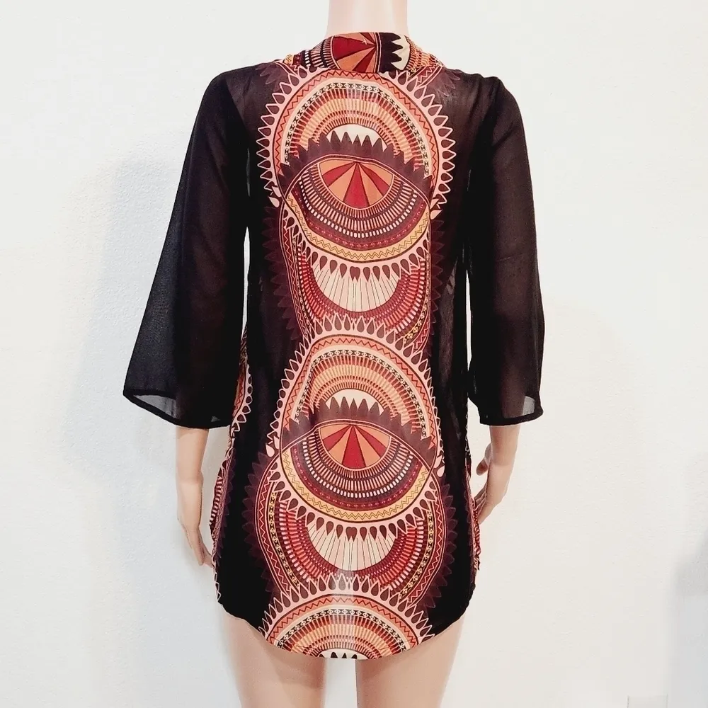 RAVIYA Women's Beaded Print Tunic Lightweight Sheer Coverup Size S Black - Image 8