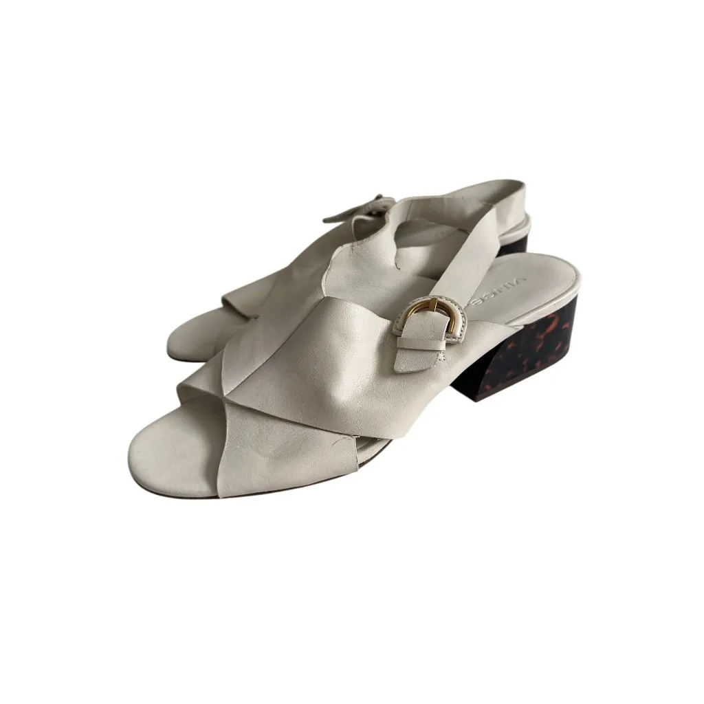 VINCE Cream Leather Slingback Tortoise Heels Size US 9.5 - Image 8