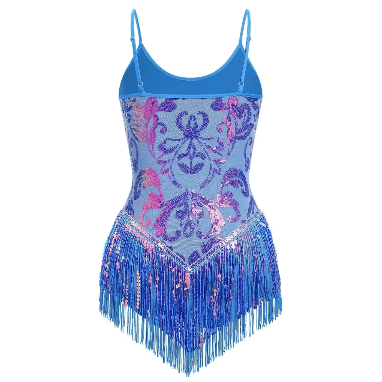 NWOT Sequin Fringe Bodysuit Sparkly Tassel Dance Rave Costume XS Blue - Image 2