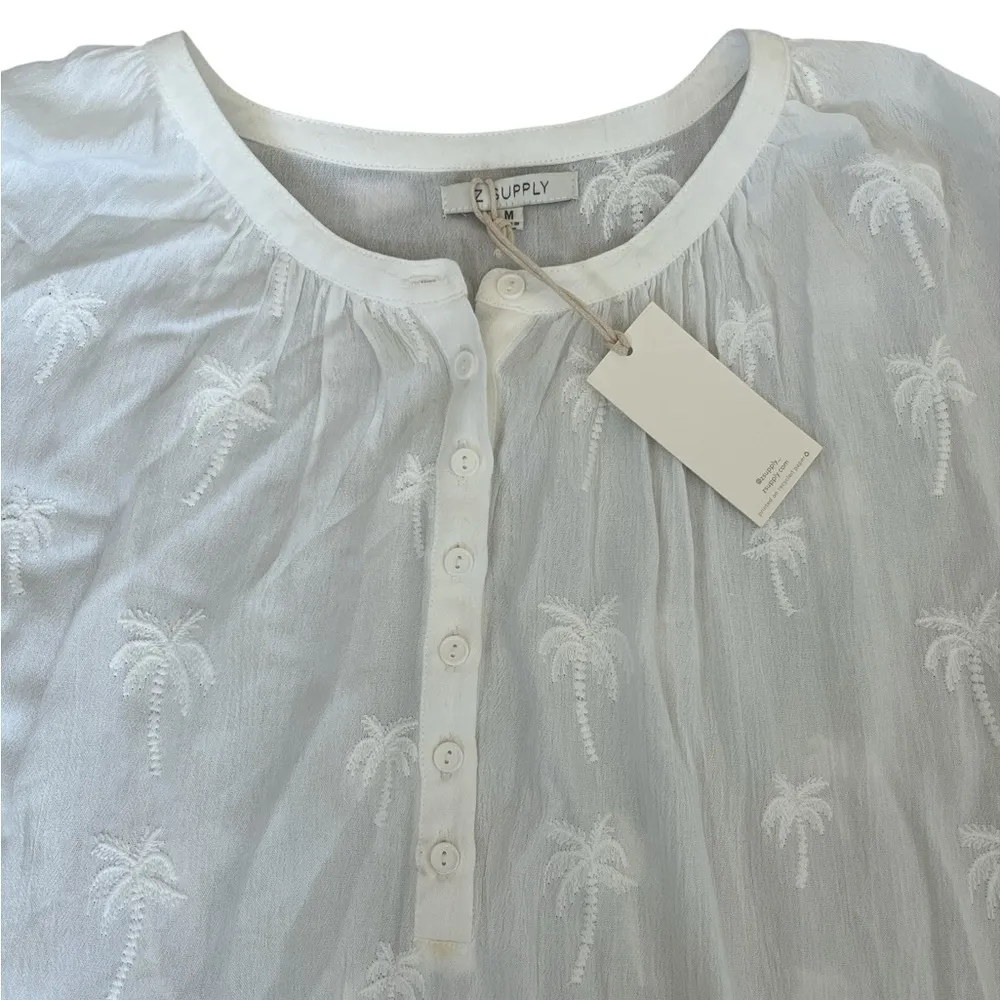 NEW Z Supply Lightweight Palm Tree Design Button Front White Blouse Size M - Image 10