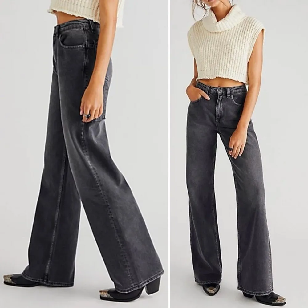 NWT Free People Tinsley Baggy High Rise Utility Jeans Charcoal Wash Size 29 | 8 - Image 2