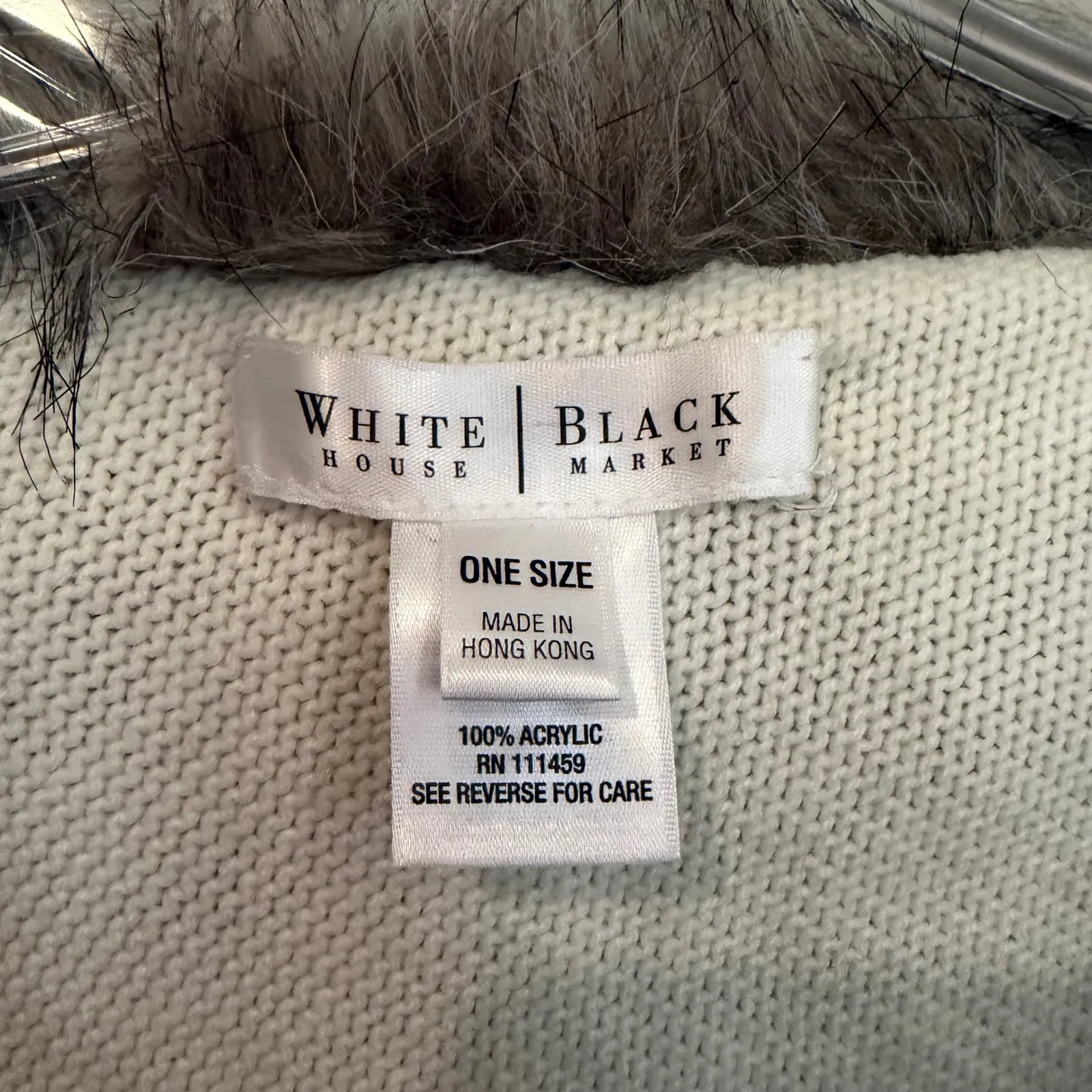 White House Black Market Faux Fur Knit Poncho Women's One Size Ivory Glam Dainty - Image 3