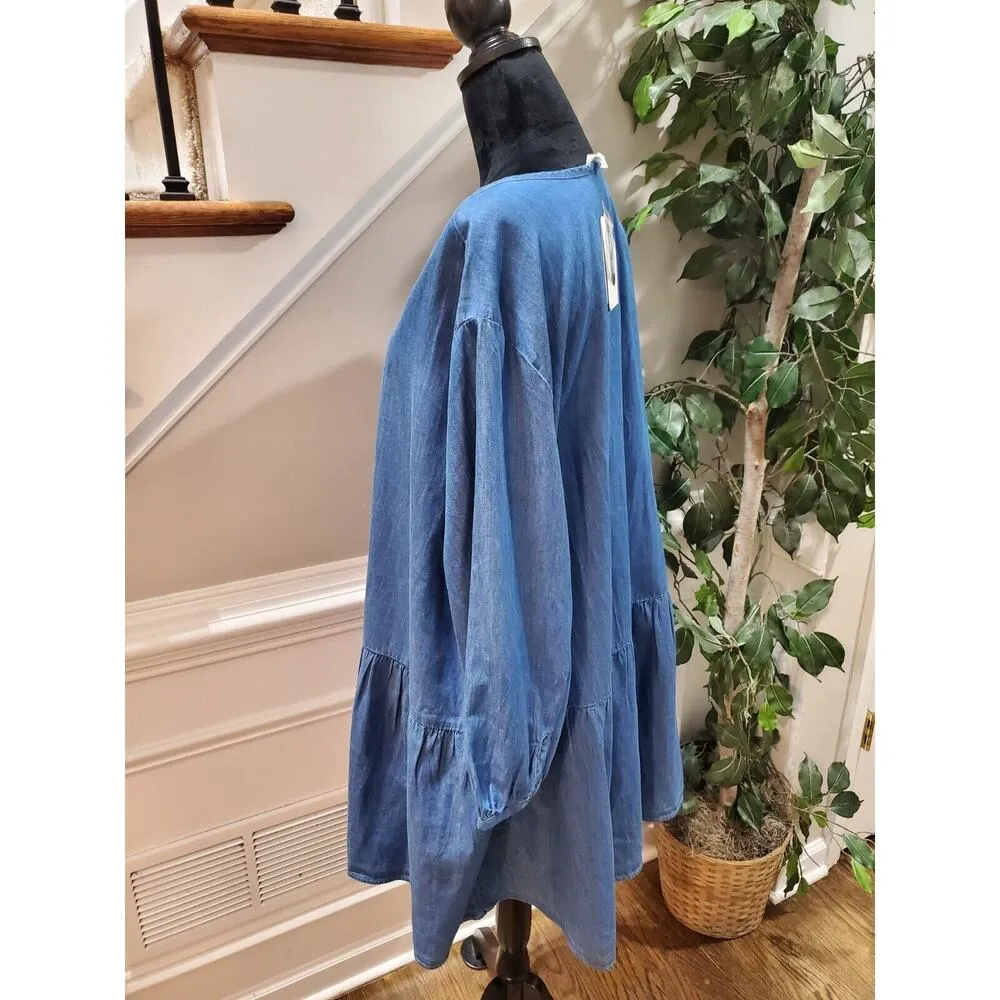True Craft Women's Blue Denim Long Sleeve V-Neck Tunic Top Blouse Size 2X - Image 6